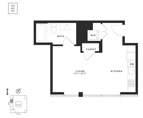 Floor plan for studio, 1 bath, 472 sqft